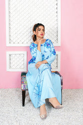Aqua: Sky Blue Floral Hand-Worked Long Maxi - 361